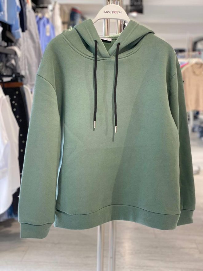 MISS POEM Yeşil Bol Kesim Kapüşonlu Sweatshirt Toptan Giyim Gündelik