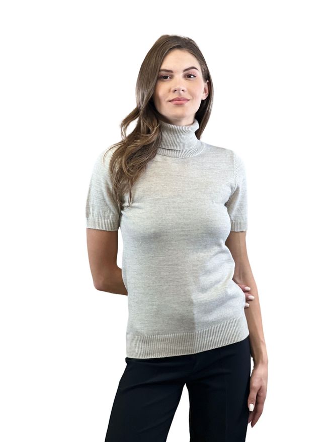 MISS POEM Γκρι Πουλόβερ Slim Fit Με Κοντά Μανίκια Και Λαιμό Χελώνας Χονδρικό εμπόριο ενδυμάτων Casual