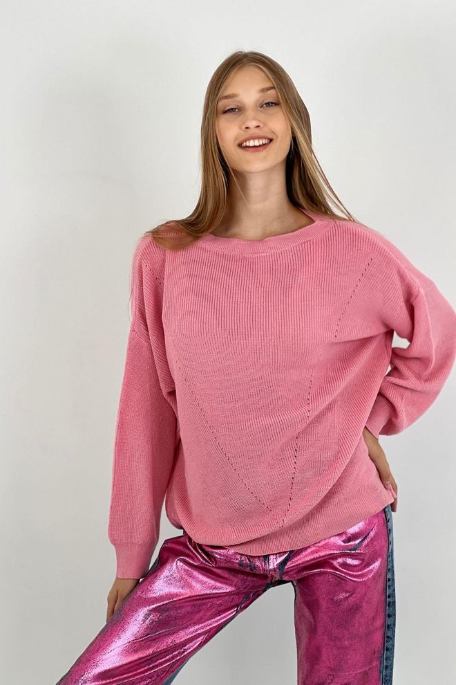 MISS POEM Pink Sweater Oversized Fit Long Sleeve Round Neck Wholesale Clothing Casual