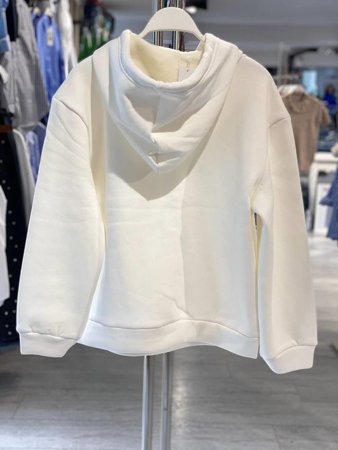 MISS POEM Bluza Biały Oversize Dekolt Z Kapturem Casual Odzież Uliczna Hurtowa sprzedaż odzieży 1