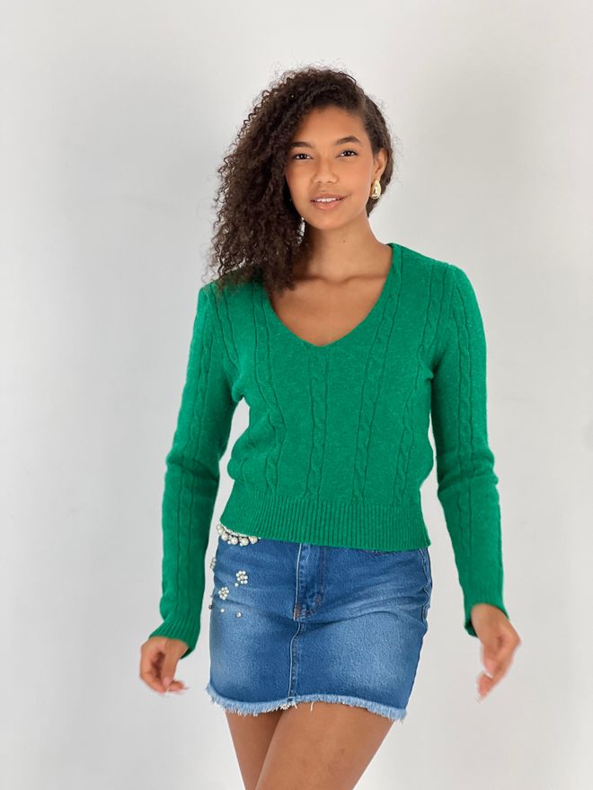 MISS POEM Green Casual V Neck Sweater With Long Sleeves Wholesale Clothing Casual