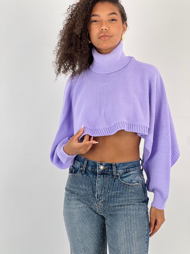 MISS POEM Purple Casual Sweater With Turtle Neck Wholesale Clothing Lounge