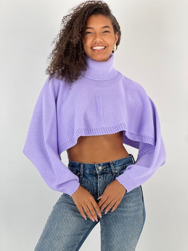 MISS POEM Purple Casual Sweater With Turtle Neck Wholesale Clothing 1