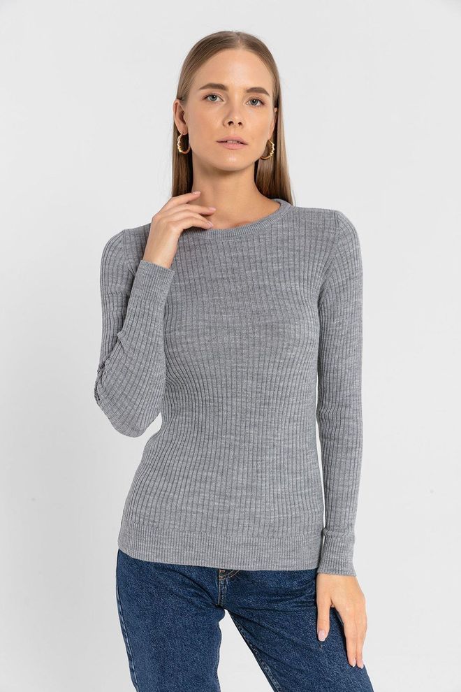 MISS POEM Pulover Gri Cu Dungi Slim Fit Îmbrăcăminte cu ridicata Casual