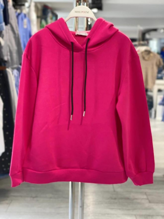 MISS POEM Fuşya Sweatshirt Kapüşonlu Ve Uzun Kollu Toptan Giyim Gündelik