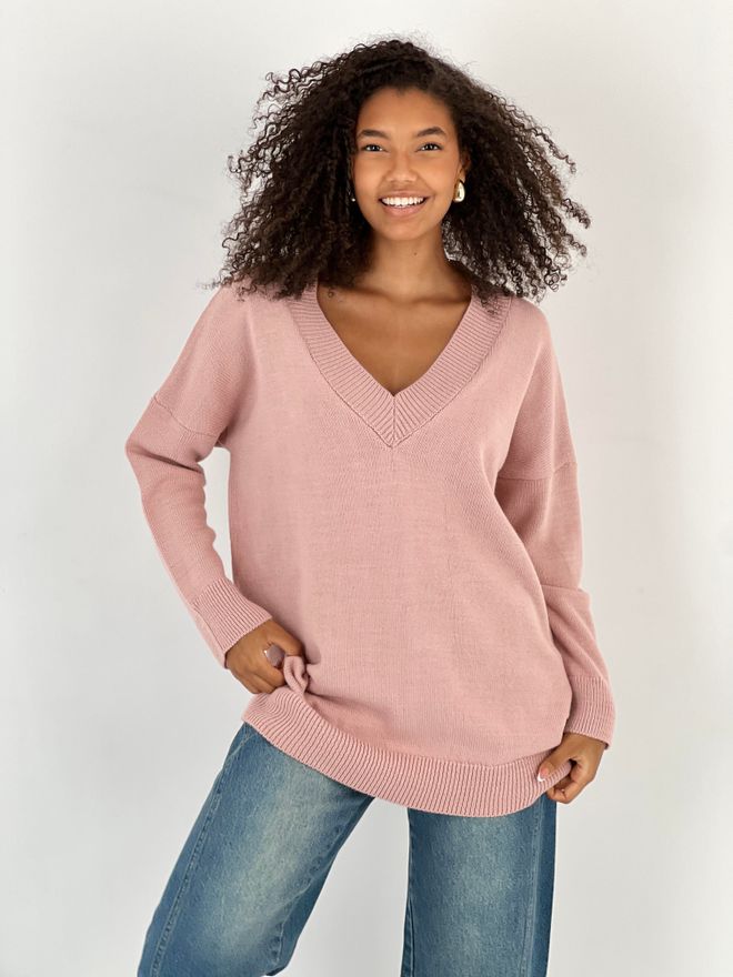 MISS POEM Pink Oversized Fit V Neck Sweater With Long Sleeves Wholesale Clothing Casual
