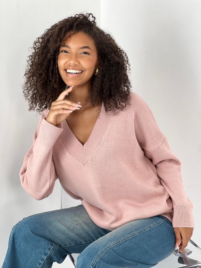 MISS POEM Pink Oversized Fit V Neck Sweater With Long Sleeves Wholesale Clothing Spring