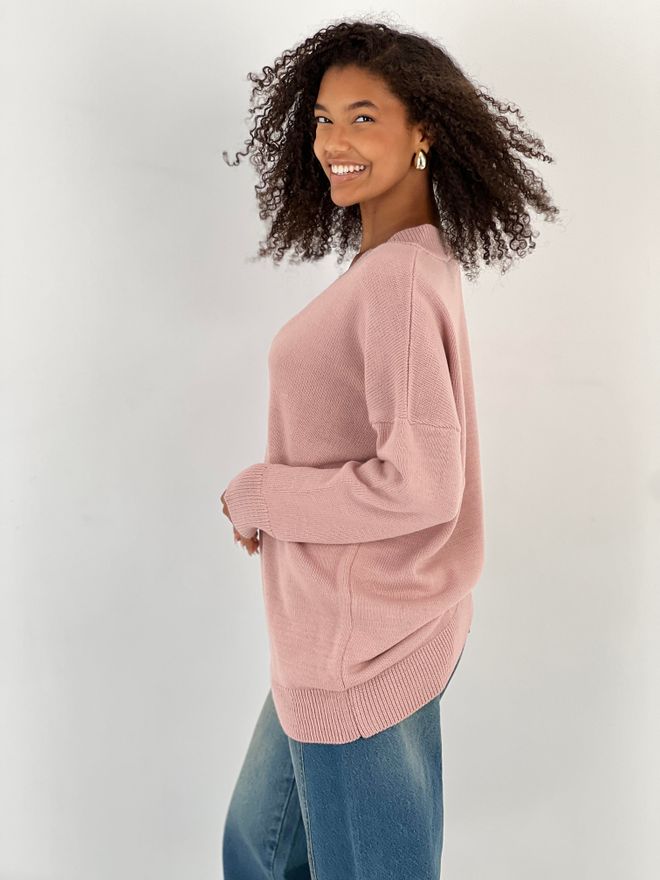 MISS POEM Pink Oversized Fit V Neck Sweater With Long Sleeves Wholesale Clothing Lounge