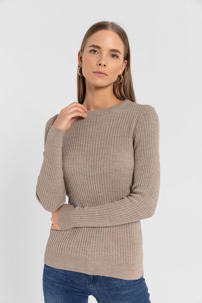 MISS POEM Maglione Beige A Righe Slim Fit Con Girocollo Abbigliamento all'ingrosso Casuale