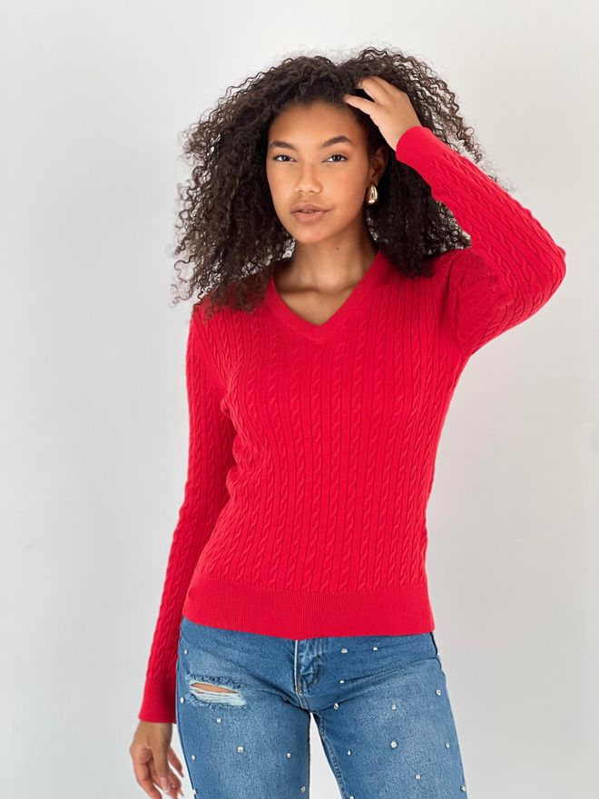 MISS POEM Roter Lässiger Preppy Kariert Pullover Mit V Ausschnitt Großhandelskleidung Lässig