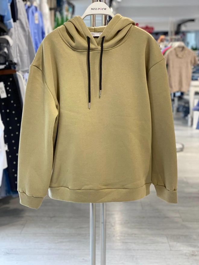 MISS POEM Haki Kapüşonlu Oversized Kalıp Sweatshirt Toptan Giyim Gündelik