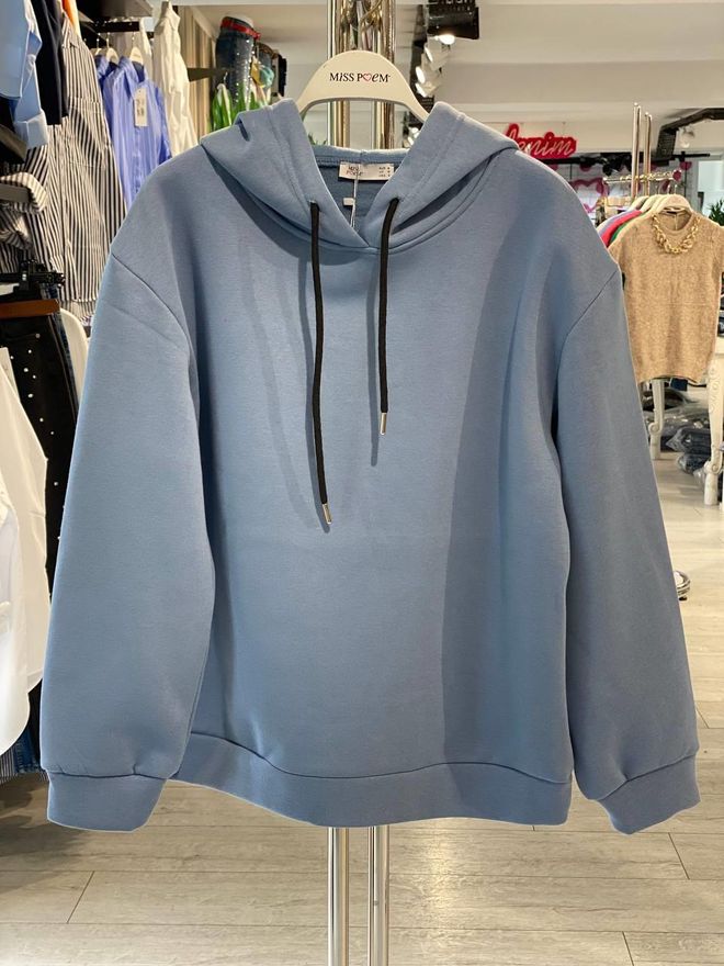 MISS POEM Μπλε Φούτερ Με Κουκούλα Casual Streetwear Αθλητικό Χονδρικό εμπόριο ενδυμάτων Casual
