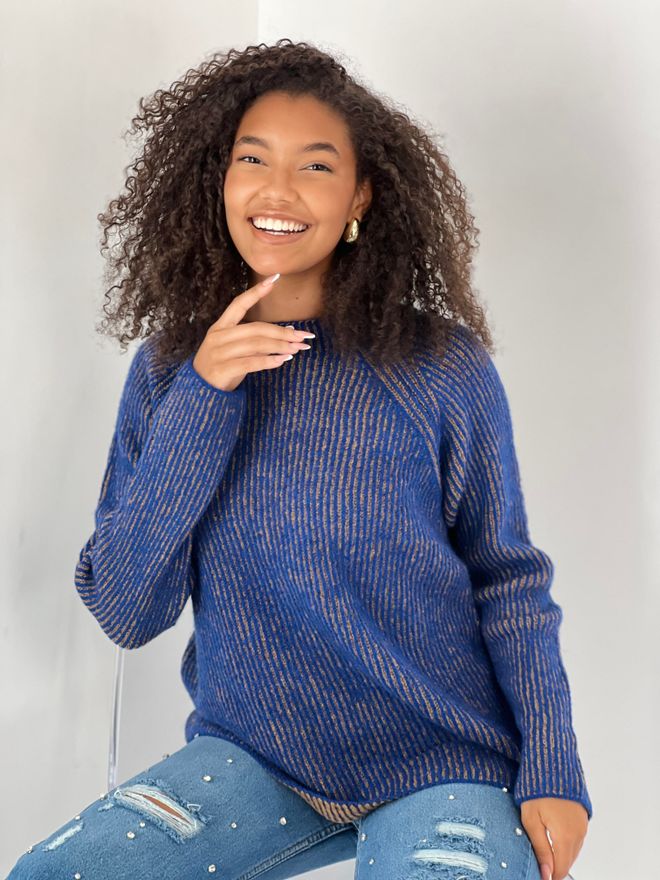 MISS POEM Blue Striped Raglan Sleeve Sweater Wholesale Clothing Lounge