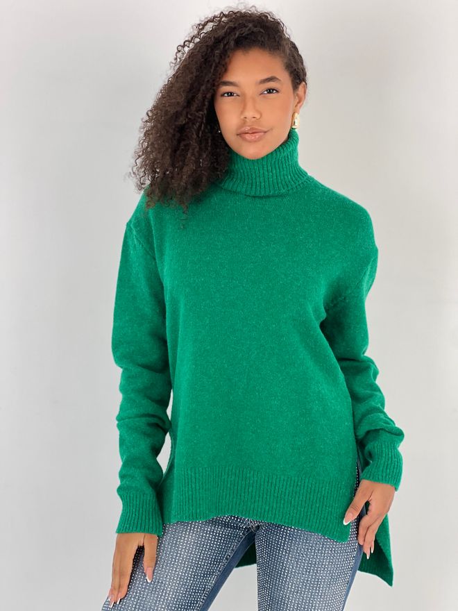 MISS POEM Groene Trui Met Oversized Pasvorm En Coltrui Met Lange Mouwen Groothandel Kleding Casual