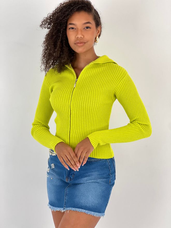 MISS POEM Green Slim Fit Hooded Neck Zip Up Cardigan Wholesale Clothing Lounge