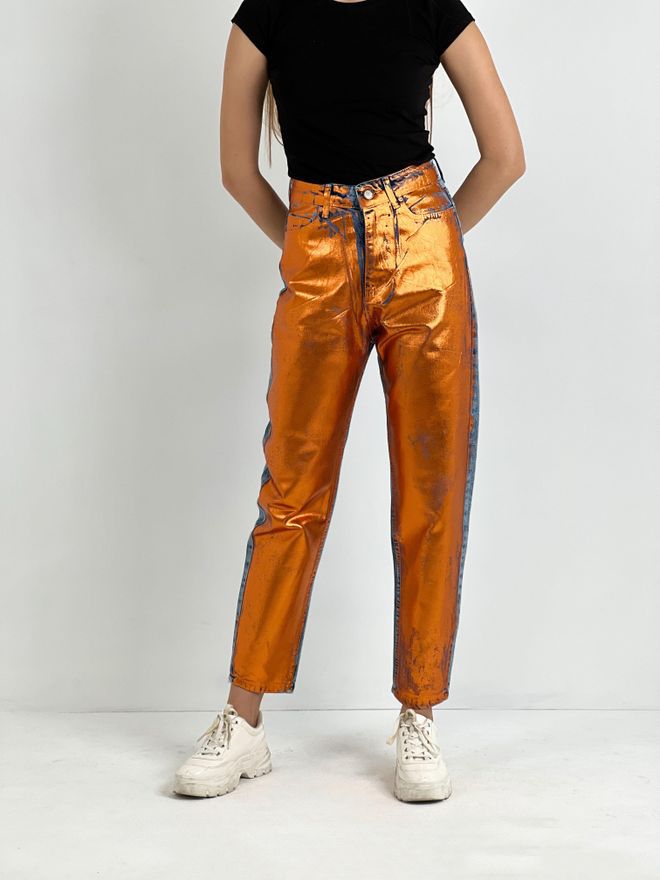 MISS POEM Orange Mom Pants High Waist Cropped Straight Leg Wholesale Clothing Casual