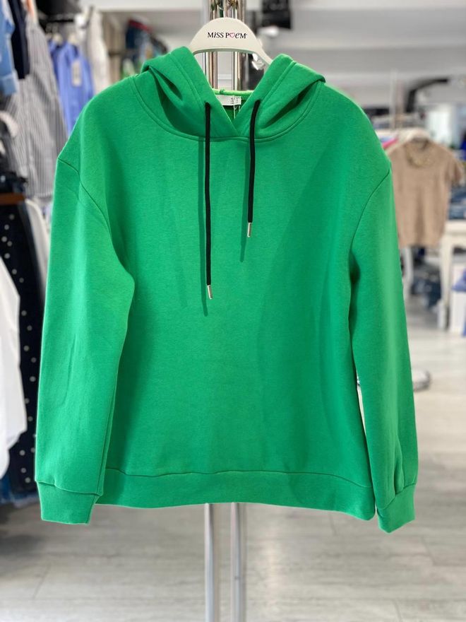 MISS POEM Yeşil Sweatshirt Kapüşonlu Gündelik Spor Giyim Sokak Tarzı Toptan Giyim Gündelik