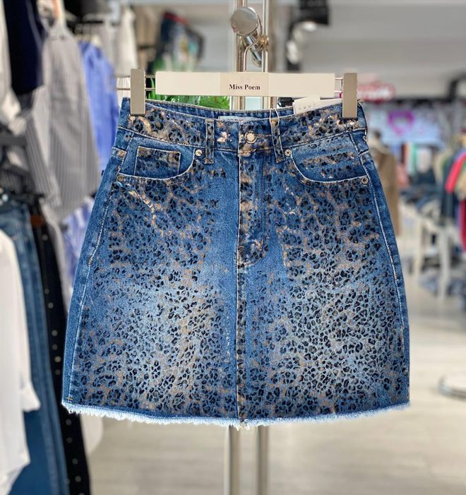 MISS POEM Blue A Line Mini Skirt With Animal Print Wholesale Clothing Casual