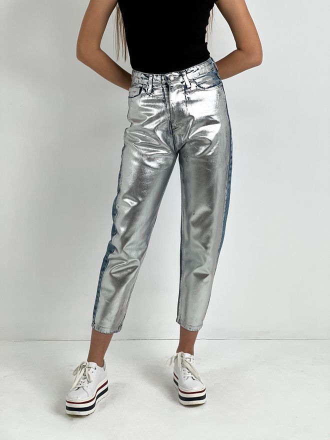 MISS POEM Silver Mom Pants With Straight Leg And Cropped Length Wholesale Clothing Casual