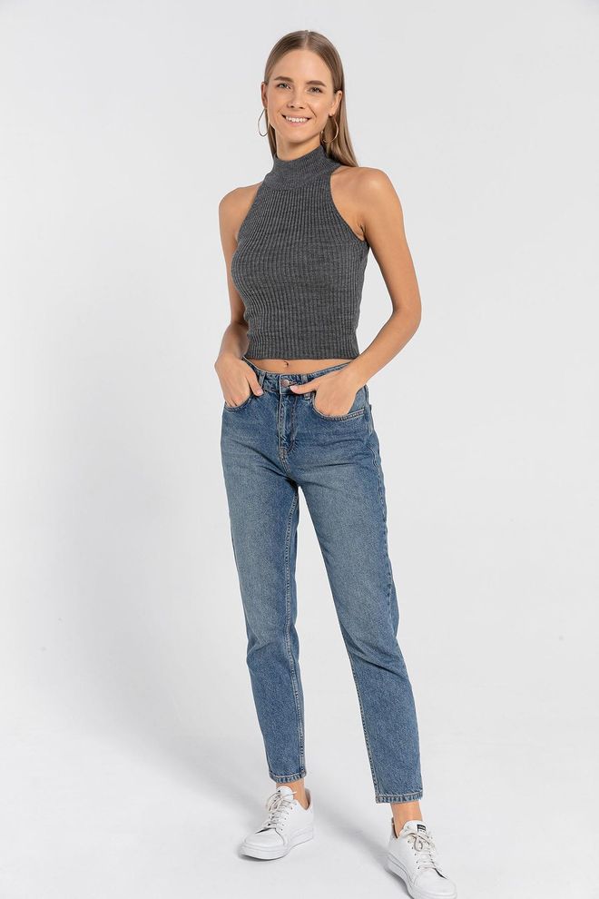 MISS POEM Grey Casual Sexy Crop Sleeveless Sweater With Cap Sleeves Wholesale Clothing Casual