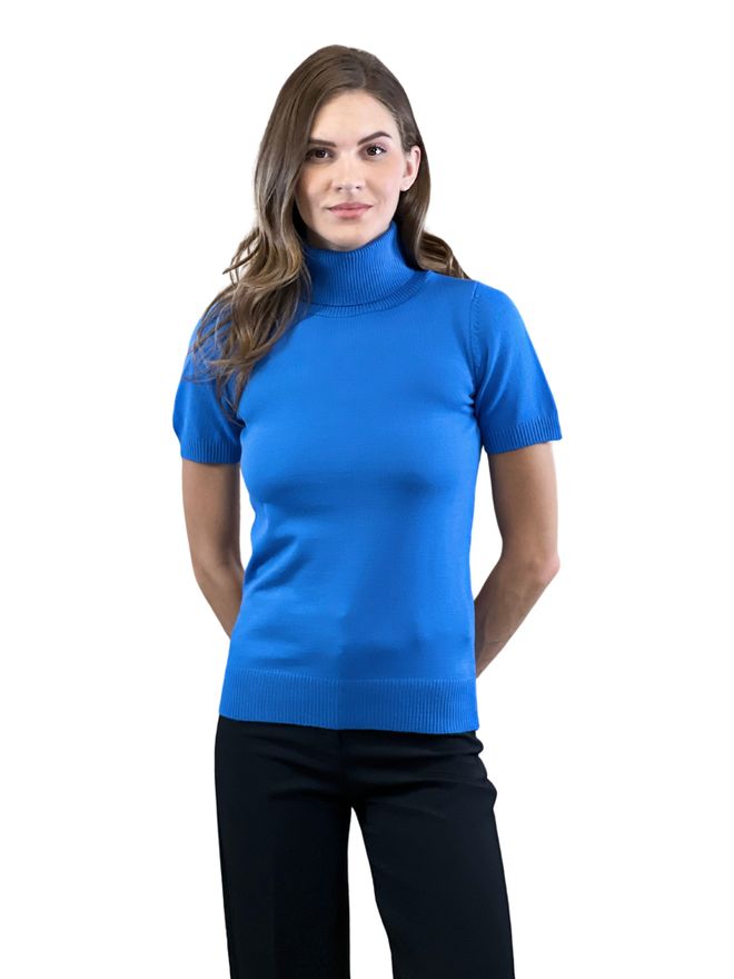 MISS POEM Blue Turtle Neck Slim Fit Half Sleeve Sweater Wholesale Clothing Casual