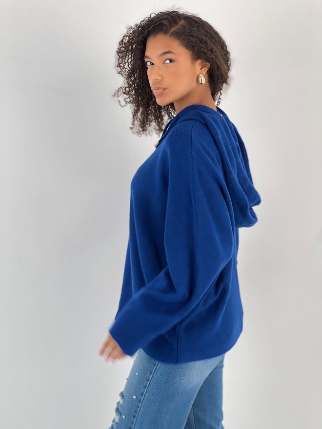 MISS POEM Navy Blue Sweater With Hooded Neck And Oversized Fit Wholesale Clothing Lounge