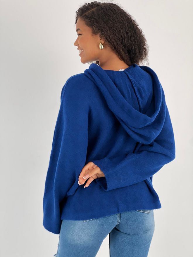 MISS POEM Navy Blue Sweater With Hooded Neck And Oversized Fit Wholesale Clothing Spring