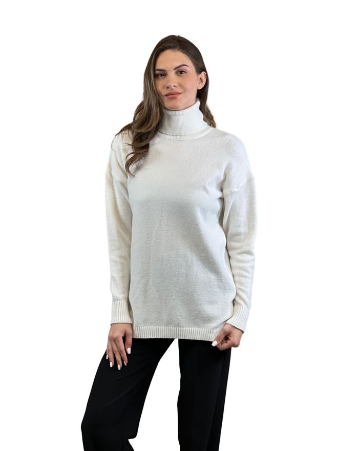 MISS POEM White Sweater With Turtle Neck And Long Sleeves Wholesale Clothing Modest