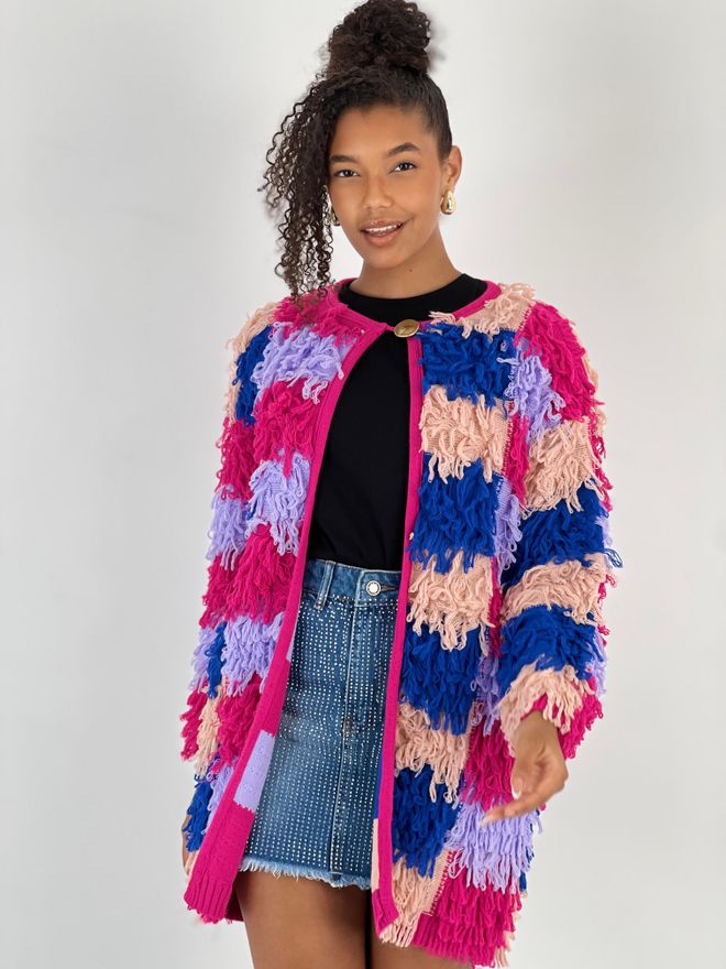 MISS POEM Pink Patchwork Casual Cardigan Wholesale Clothing 1