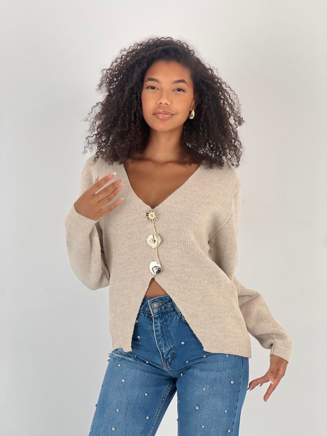 MISS POEM Gilet Beige Boutonné Avec Col En V Vêtements en gros Décontracté