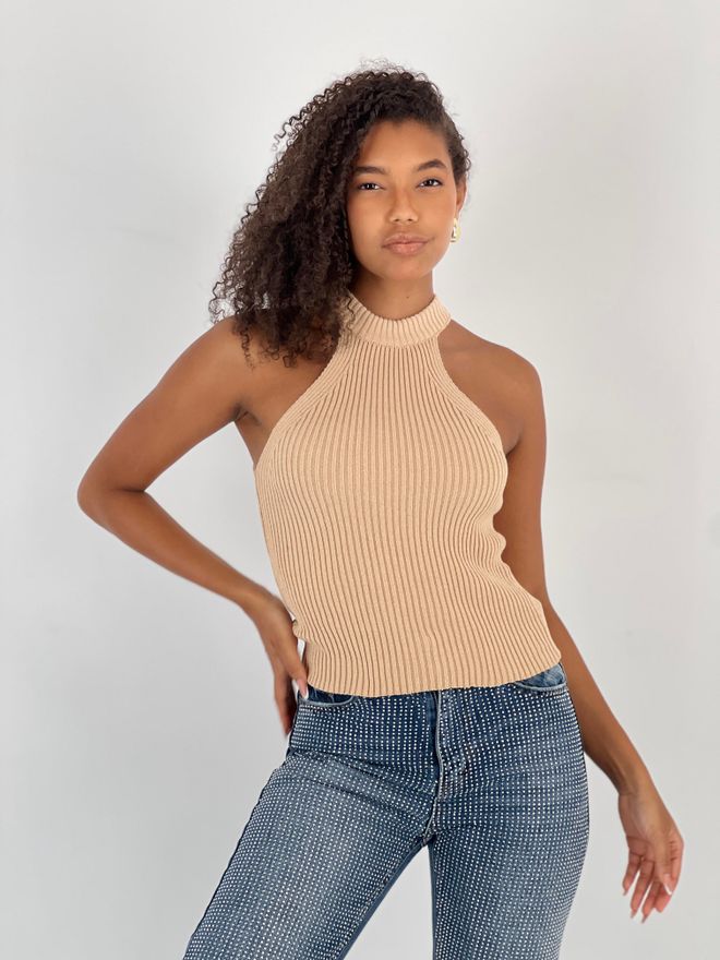 MISS POEM Crop Top Beige Avec Encolure Licou Et Manches Raglan Vêtements en gros Décontracté