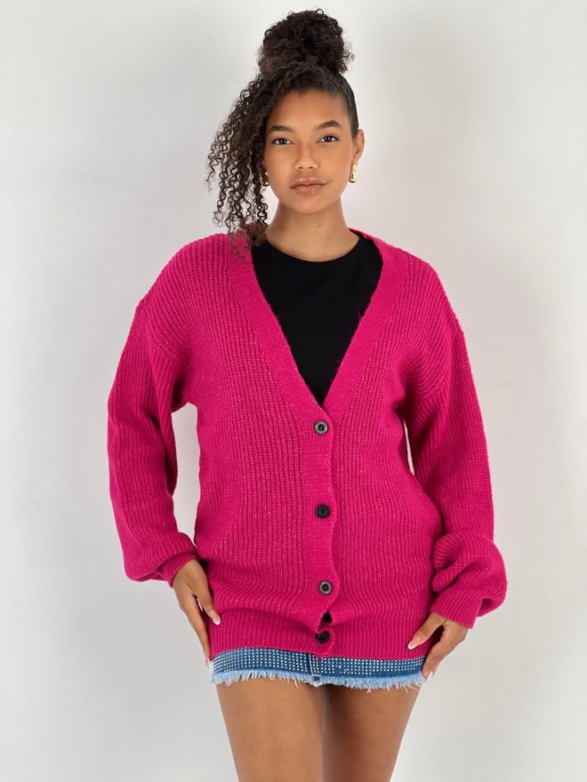 MISS POEM Gilet Fuchsia Boutonné Col V Manches Longues Coupe Oversize Vêtements en gros Décontracté