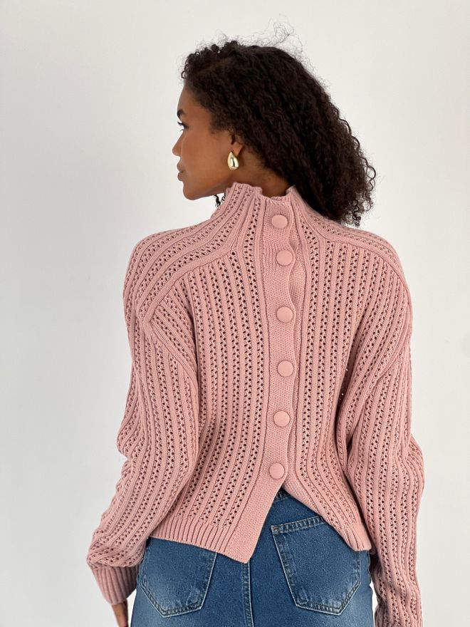 MISS POEM Pink Striped Sweater With High Neck And Long Sleeves Wholesale Clothing Casual