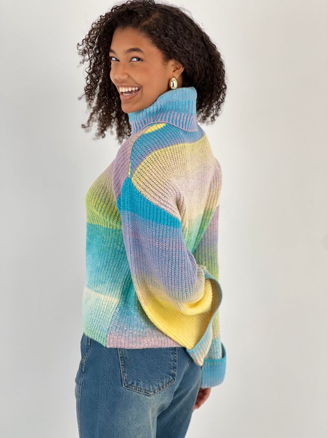 MISS POEM Blue Casual Boho Sweater With Ombre Pattern Wholesale Clothing Spring