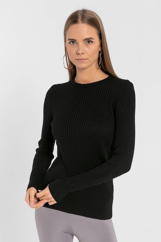 MISS POEM Μαύρο Πουλόβερ Σε Slim Fit Με Μακριά Μανίκια Και Στρογγυλή Λαιμόκοψη Χονδρικό εμπόριο ενδυμάτων Casual