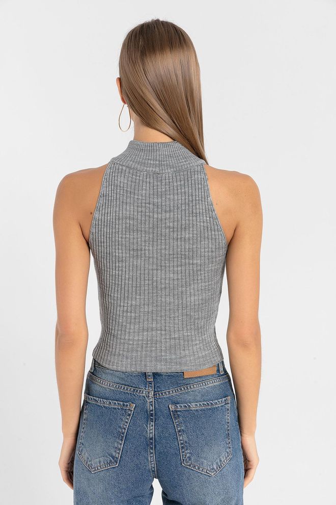 MISS POEM Grey Slim Fit Sleeveless Crop Sweater With Cap Sleeves Wholesale Clothing Casual
