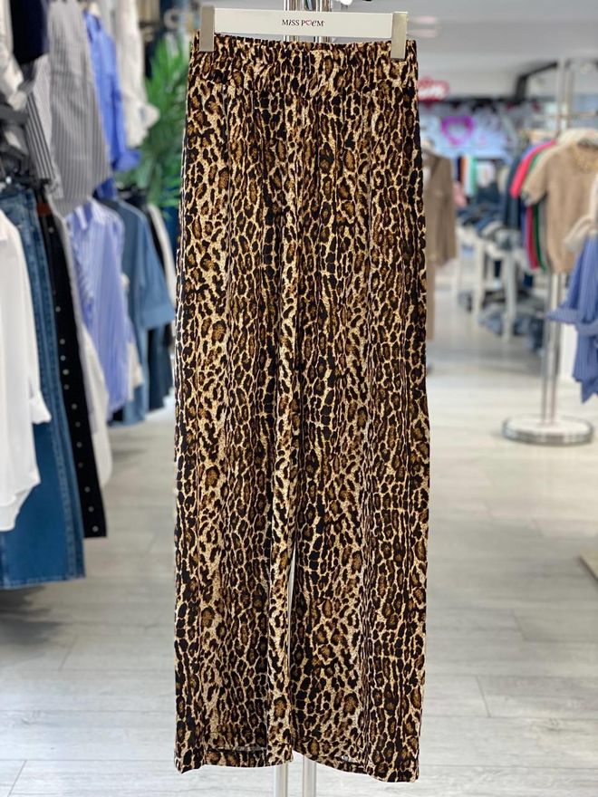MISS POEM Bruine Palazzo Broek Met Dierenprint Groothandel Kleding Casual