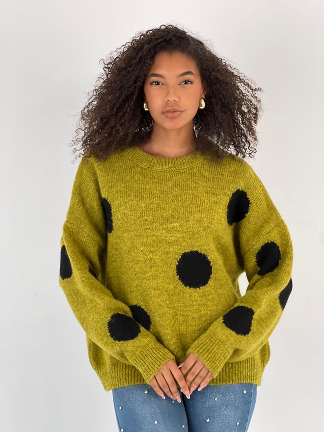 MISS POEM Green Oversized Polka Dot Sweater Wholesale Clothing Casual