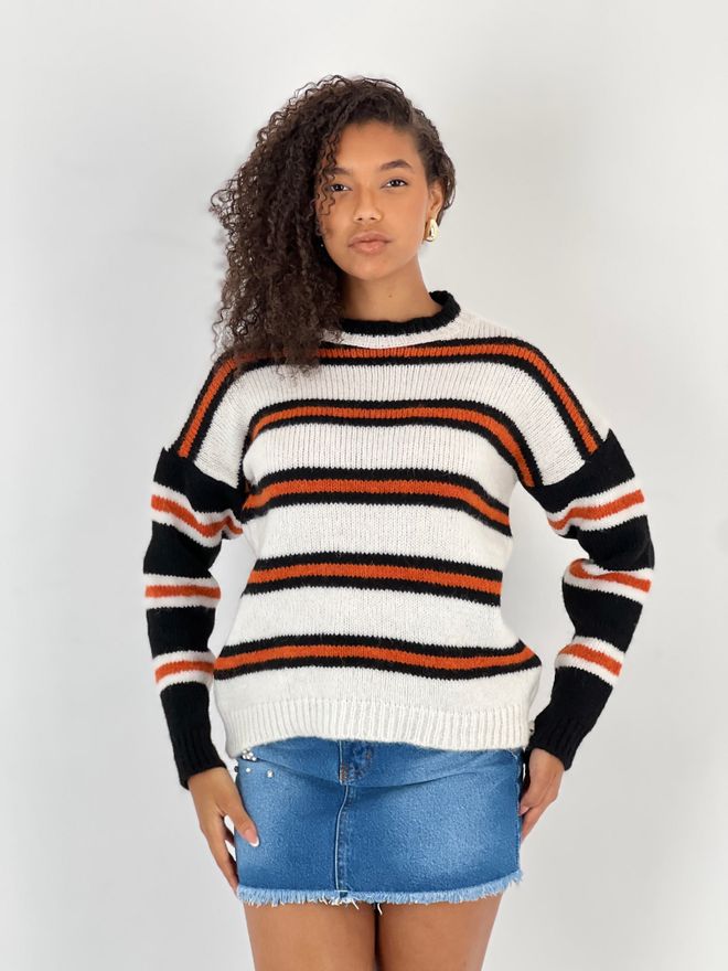 MISS POEM White Striped Casual Streetwear Sweater Wholesale Clothing Casual