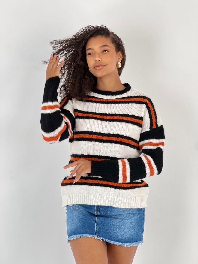 MISS POEM White Striped Casual Streetwear Sweater Wholesale Clothing Lounge