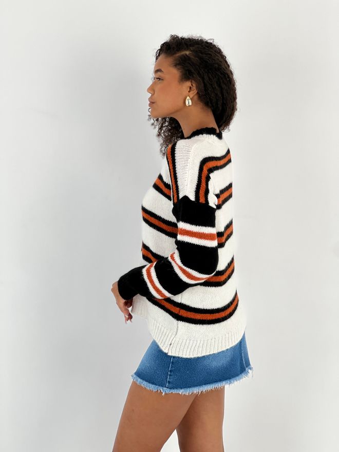 MISS POEM White Striped Casual Streetwear Sweater Wholesale Clothing 1