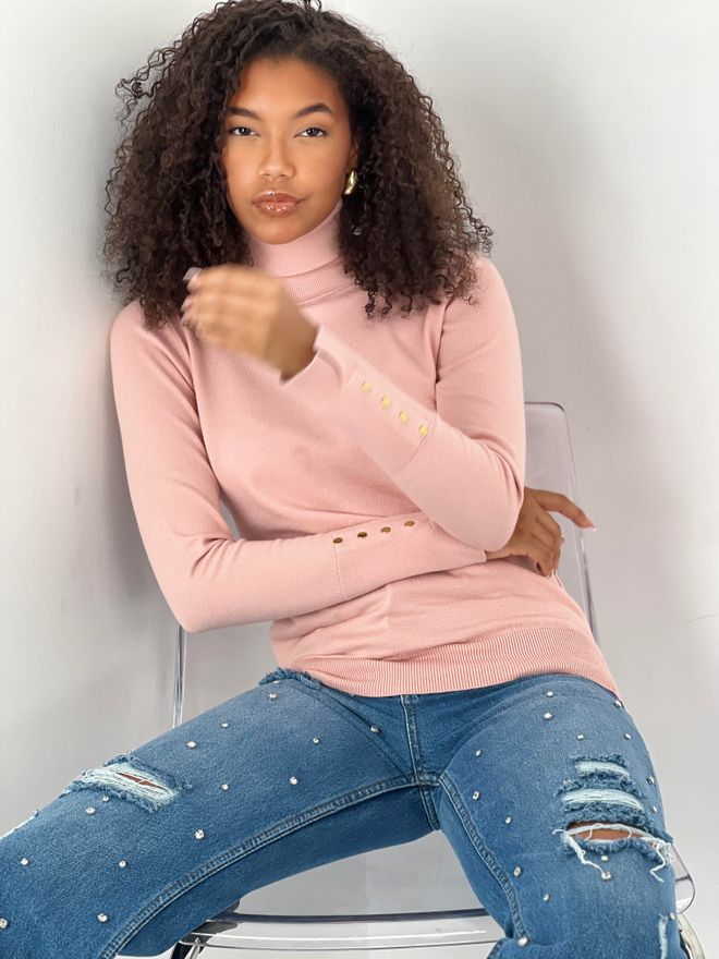 MISS POEM Pink Sweater With Turtle Neck And Slim Fit Wholesale Clothing Spring