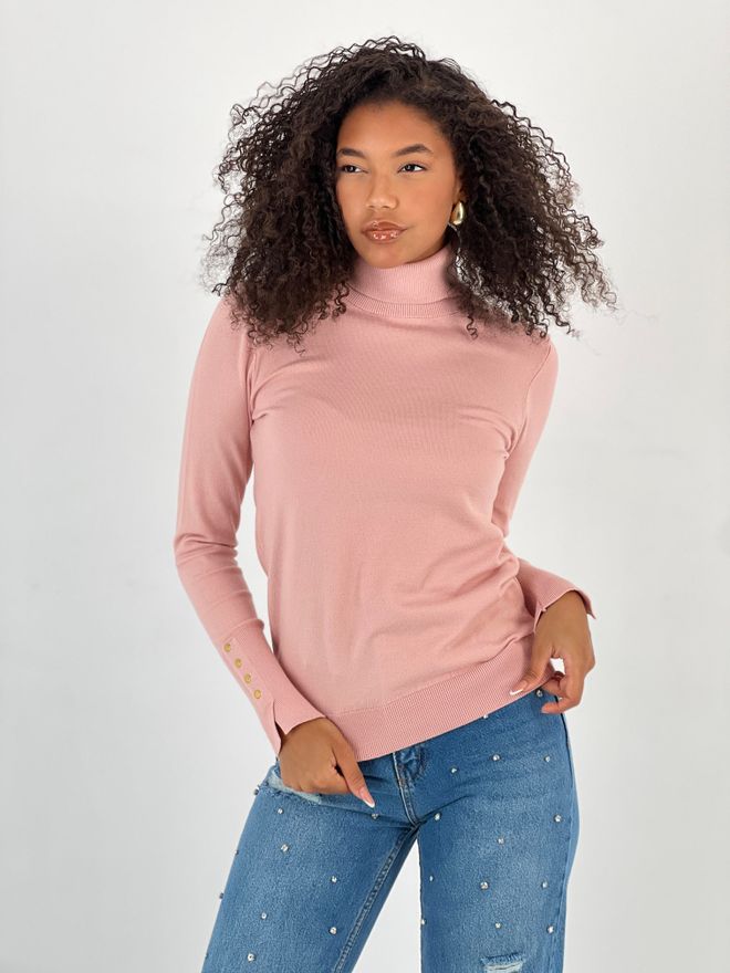 MISS POEM Pink Sweater With Turtle Neck And Slim Fit Wholesale Clothing 1