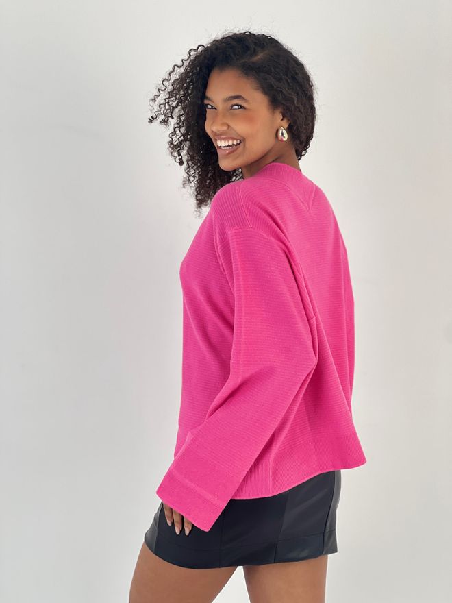 MISS POEM Fuchsia Oversized Fit V Neck Sweater Wholesale Clothing Spring