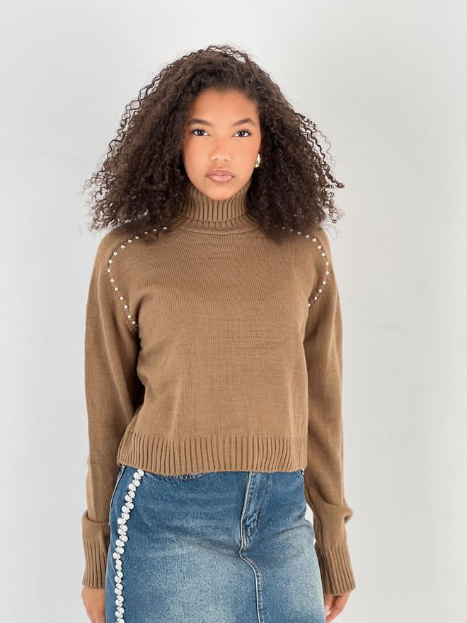 MISS POEM Bruine Trui Met Schildpadnek En Lange Mouw Groothandel Kleding Casual