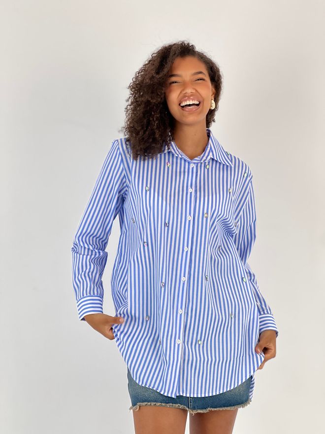 MISS POEM Blue Casual Formal Preppy Striped Polo Neck Shirt Wholesale Clothing Lounge