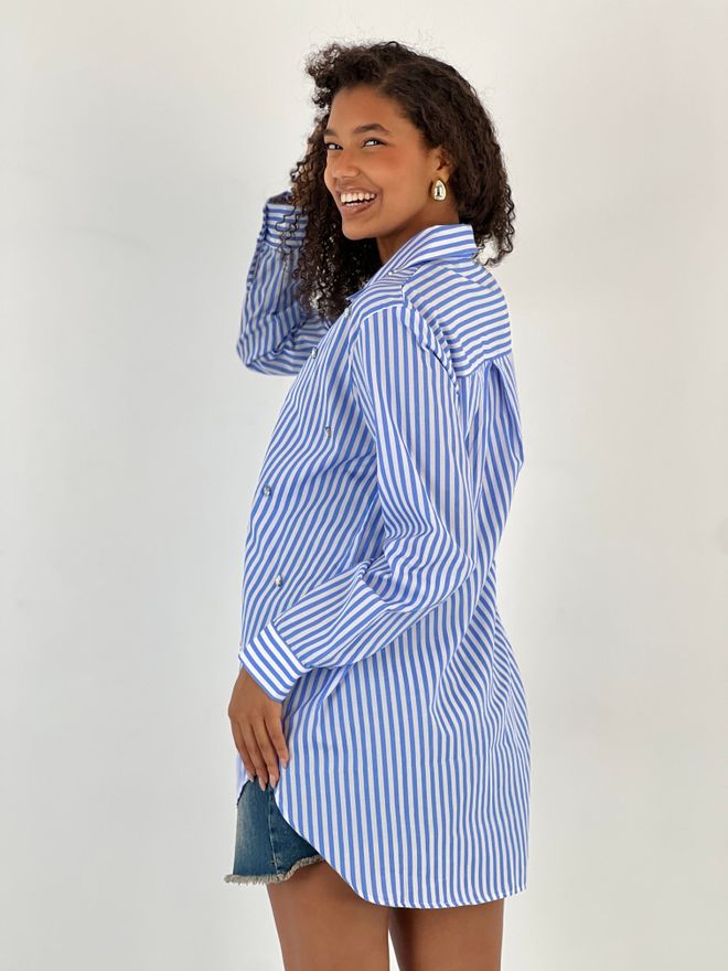 MISS POEM Blue Casual Formal Preppy Striped Polo Neck Shirt Wholesale Clothing 1