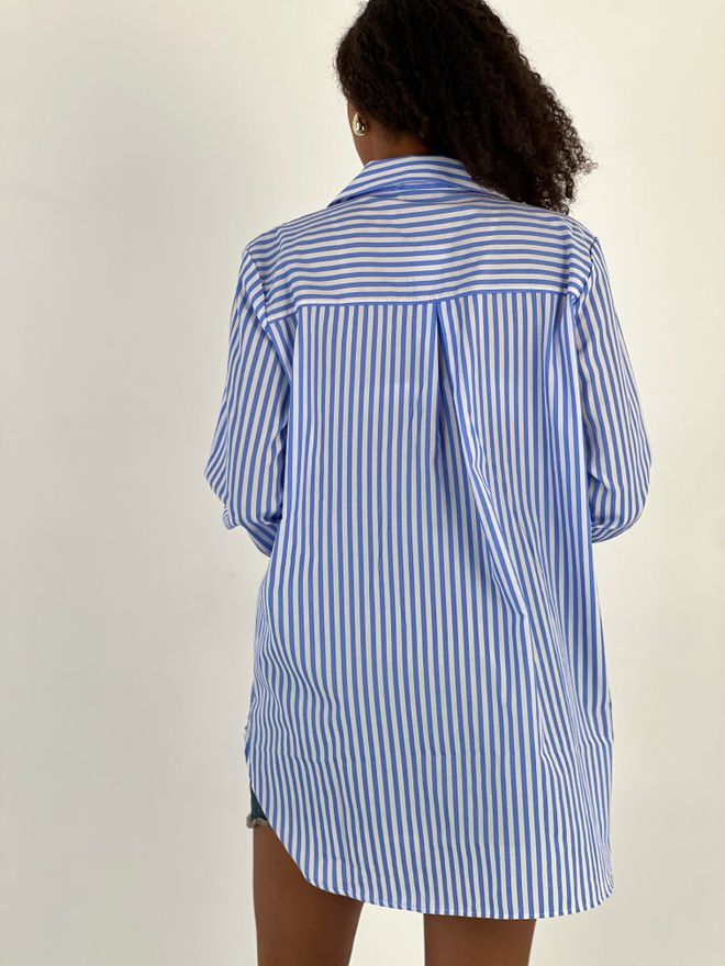 MISS POEM Blue Casual Formal Preppy Striped Polo Neck Shirt Wholesale Clothing Spring