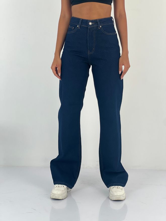 MISS POEM Navy Blue Mom Jeans High Waist Buttoned Closure Wholesale Clothing Casual
