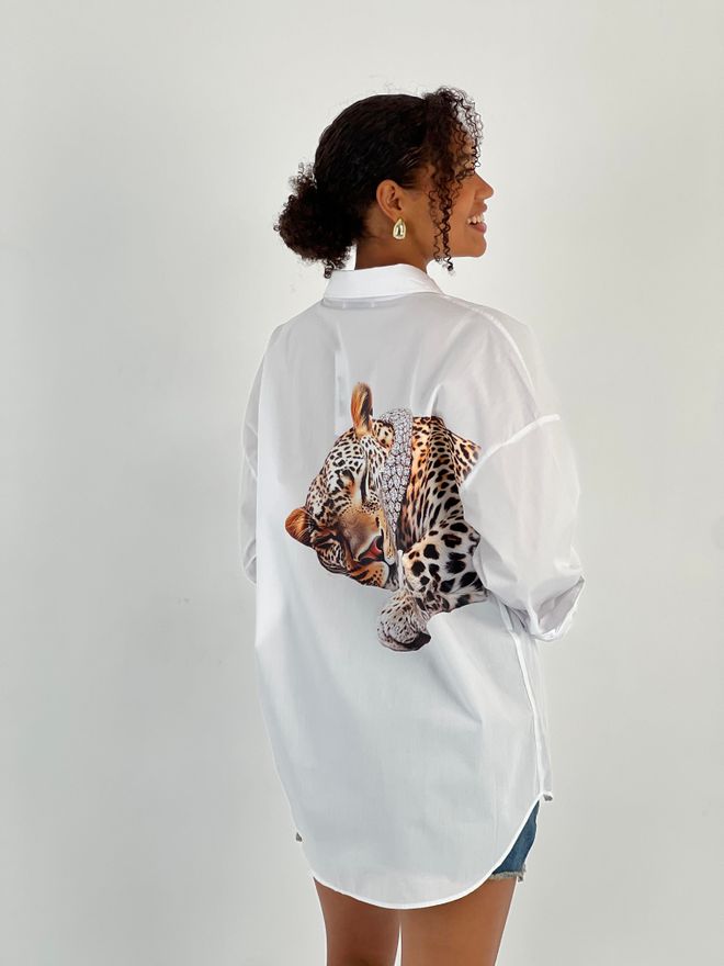 MISS POEM White Casual Oversized Shirt With Animal Print Wholesale Clothing Spring